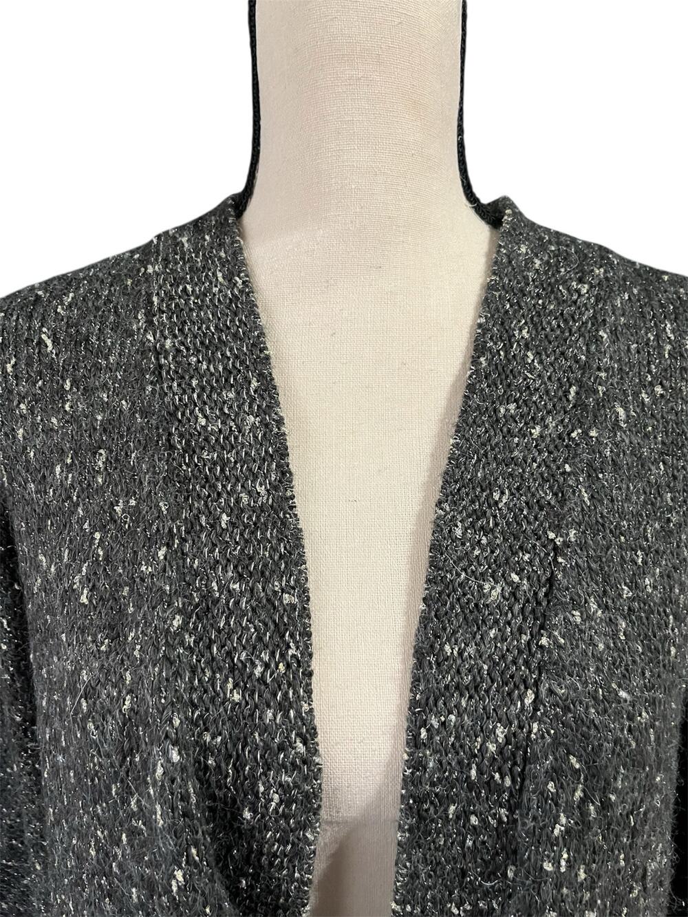Chico's Wmns Gray Metallic Shimmer Wool Blend Knit Open Front Cardigan Sz 2 Sz L